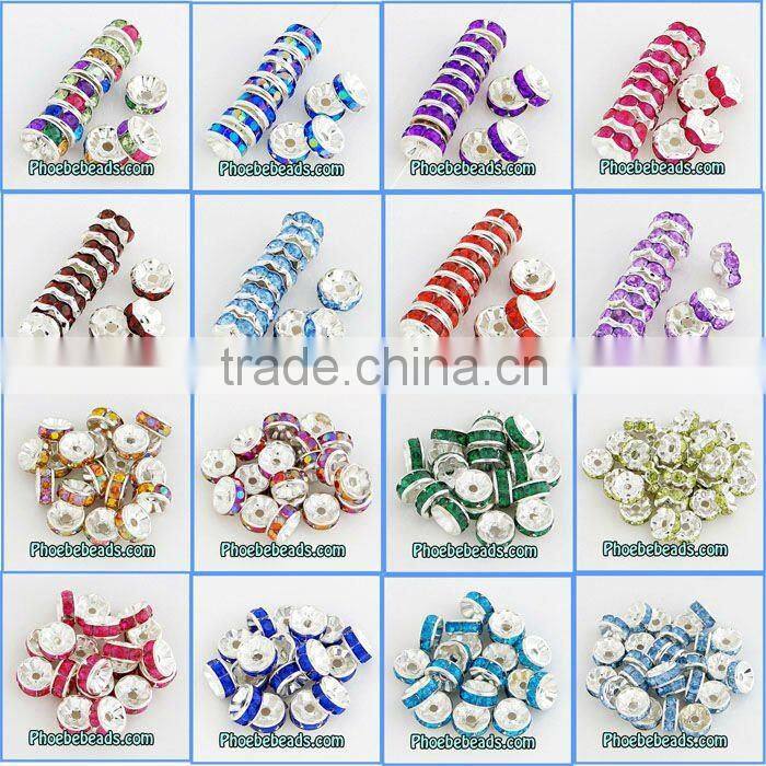 Wholesale 8mm Spacers Beads Findings Purple Iridescent Acryl Crystal Rhinestone Metal Accessories For Making Bracelets RRS-B009A