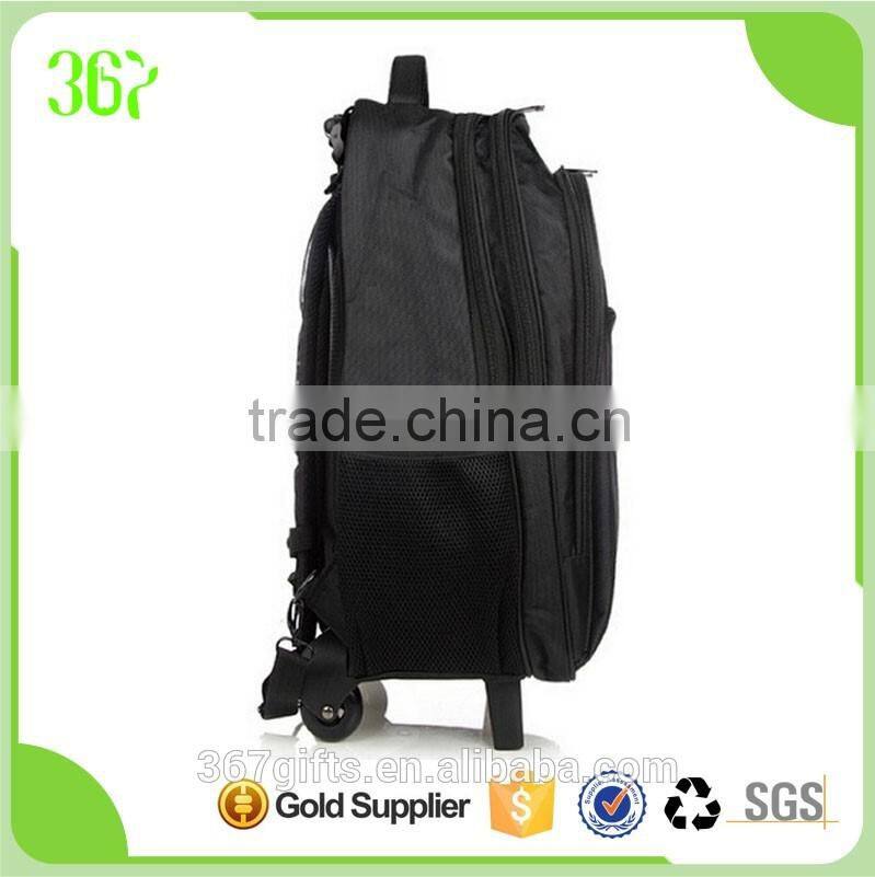 New Design Black Polyester Waterproof Travel Backpack Bag Trolley Luggage