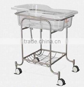 Deluxe stainless steel acrylic baby crib with basket