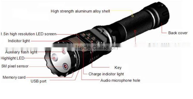 LED Rechargeable police security flashlight 1080P multifunctional police flashlight