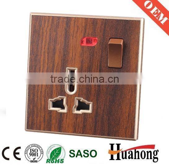 Double 13A multi function grain of wood wall socket with switch