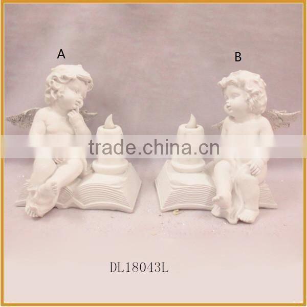 hotsale little resin sitting angel figurines with light