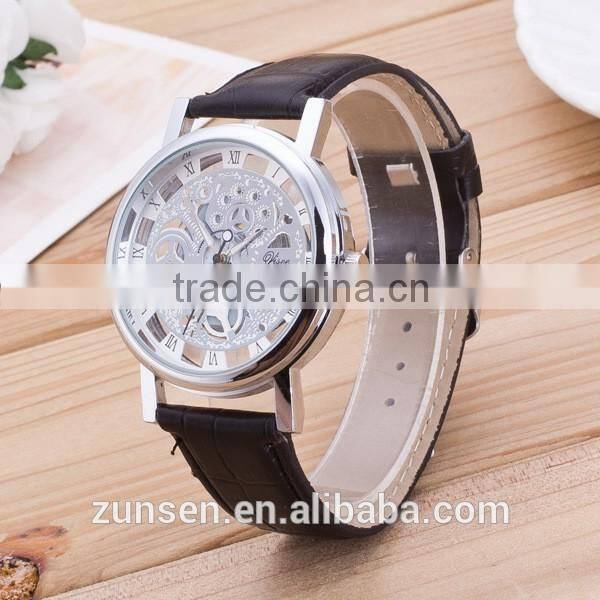 2016 High Quality Hollow Man Gift Clock Luxury Male Bbusiness Leather Wrist Military Sport Watch