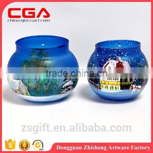 Round glass candle stand,painting glass candle holder for home decorations