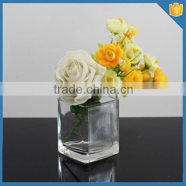 custom made ribbed pattern square shaped clear glass vases for centerpieces