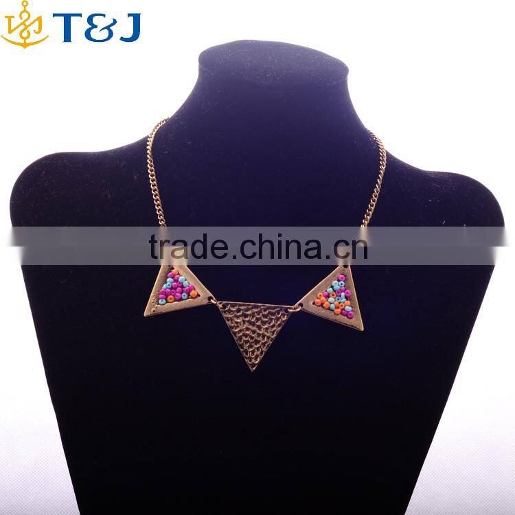 <<<2016 Hot alloy fashion Bohemian style geometrical Triangle beaded Necklace Jewelry for women/