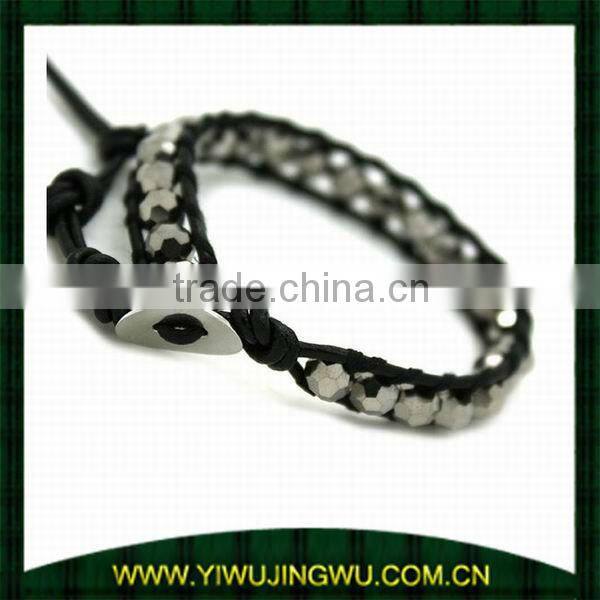 2013 wholesale Silver Beaded Leather Bracelet