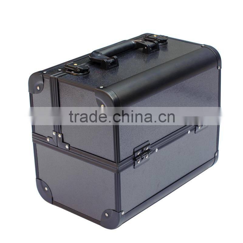 Black personal double-open with removable trays aluminum makeup train case