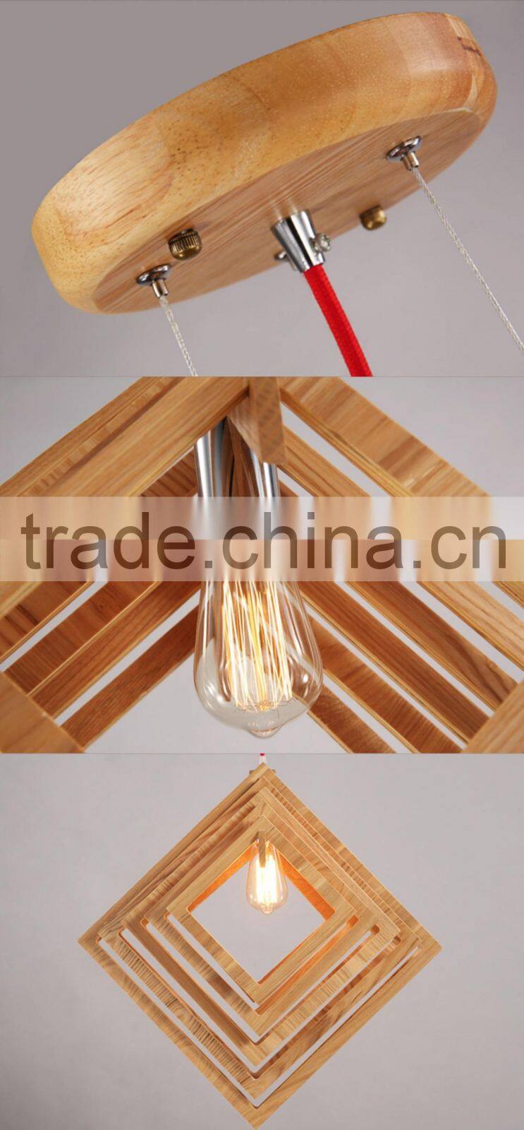 Nordic Creative Brief Wooden Pendant Lamps Square Shape Living Room Bedroom Lighting Fixtures Holiday Living Christmas Lights