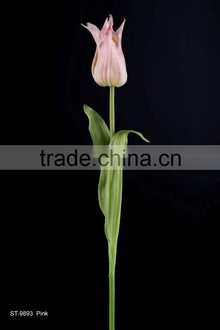 61 cm PVC Real Touch Tulip Spray with 3 Leaves Artificial Flower