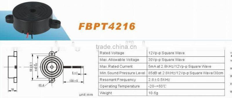 hot sell 1.5v 90DB 42mm buzzer FBPT4216