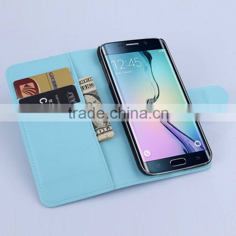 HOT SELLING Luxury Case for Samsung GALAXY S6 edge PU Lichee Leather Flip Cover with Wallet
