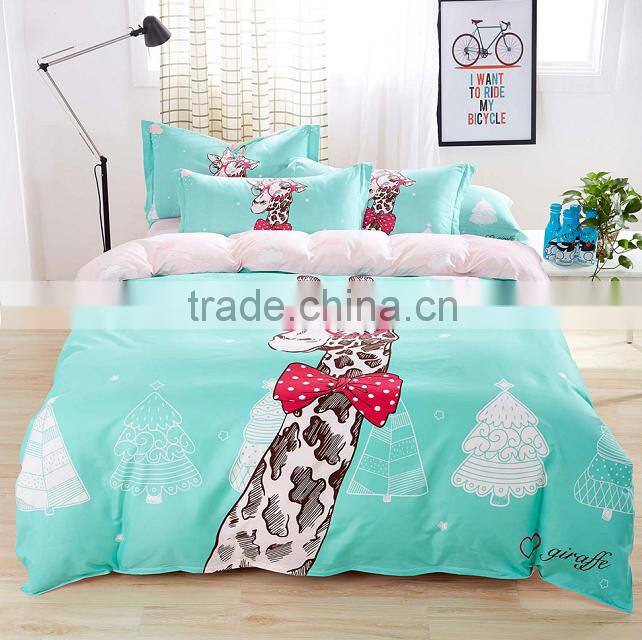 New giraffe carton design 100% Cotton Sateen BEDDING SET Duvet Cover Pillow Case Flat Sheet
