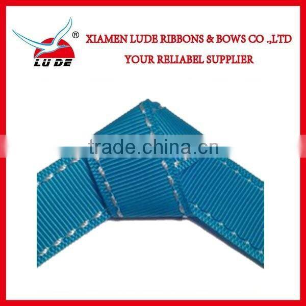 Stitched Ribbon Multicolor Printed White Edge Stitched Grosgrain Ribbon