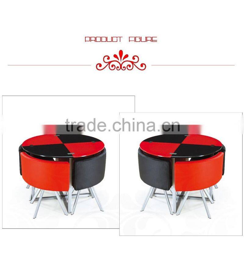 Glass dining table with chairs around