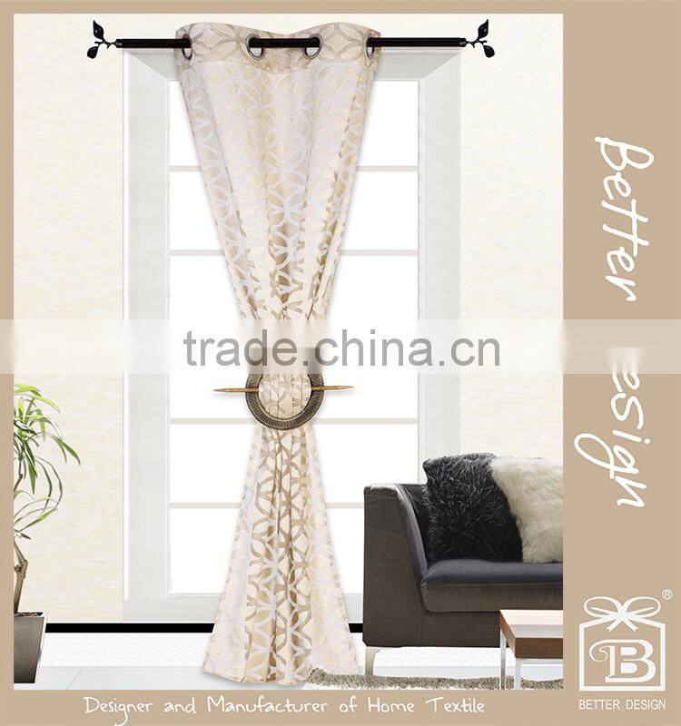 1Pc 100% Polyester Beige Color Two Tone Jacquard Grommet Decorative Curtains/Curtain Decoration with Matching Clip
