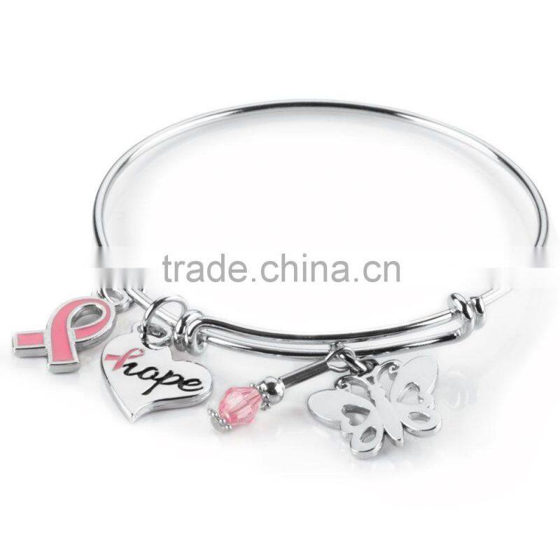 handmade personalized PINK RIBBON Breast Cancer Awareness Bracelets (YC-011)