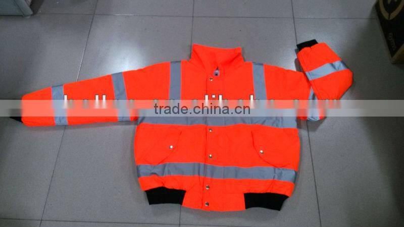 high visibility orange reflective safety bomber jacket