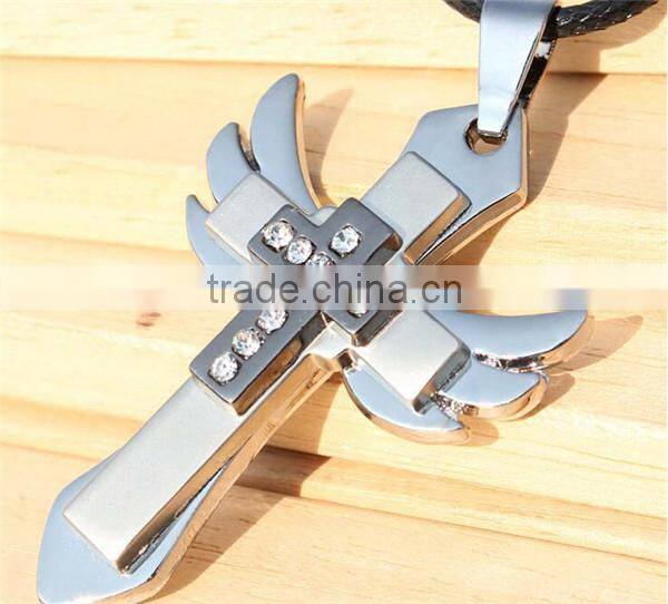 MYLOVE stainless steel necklace cross necklace with leather ML1015