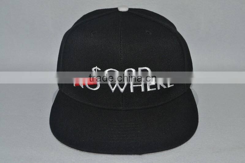 Guangzhou hat factory professional custom 100% acrylic/black/embroidery logo/flat brim hat