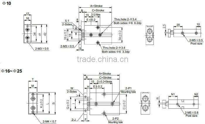 Airtac Type TN TDA Cylinder KOGANEI Twin Dual Rod Cylinder
