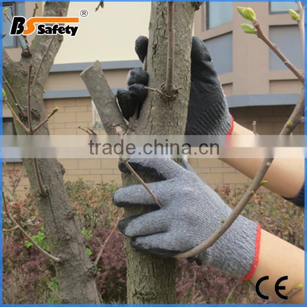 cheap working safety gloves cotton with black Latex Rubber Coated