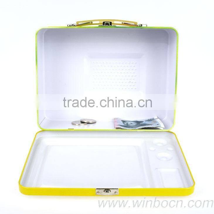 TV shape kids Tin Coin Bank with handle and lock