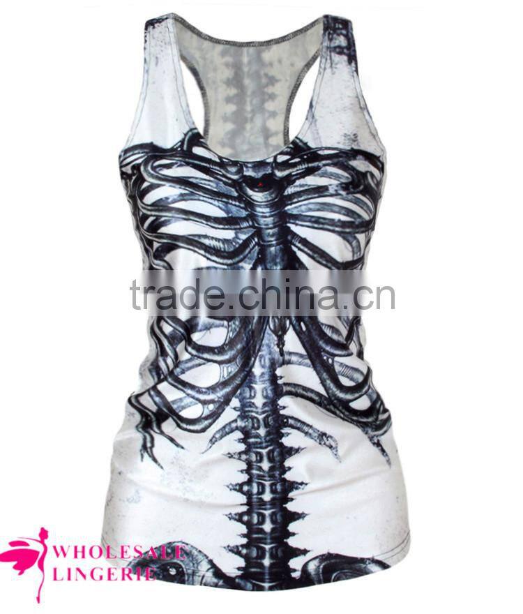 Wholesale Pinky Ladies With Corsets Printed Black stringer tank top for women