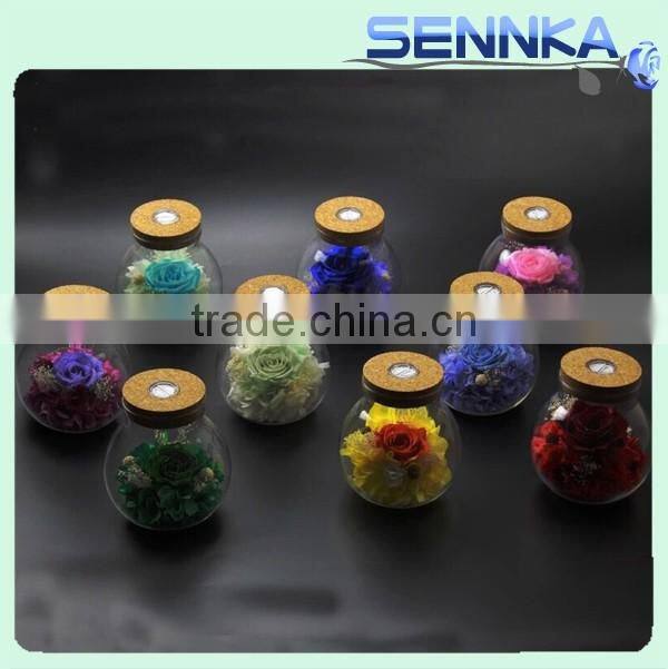 2016 Natural Preserved Fresh Flower in Hot Design High Transparency Pyrex Glass Dome with Base