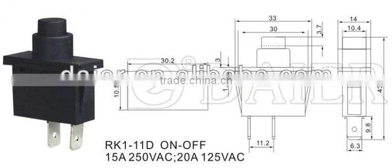 RK1-11D ON-OFF 20A 125VAC push button switch