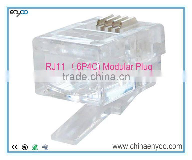 Modular Plug, RJ11 Plug, 6 Position, 4 Conductor, For Round Solid and Stranded Wires