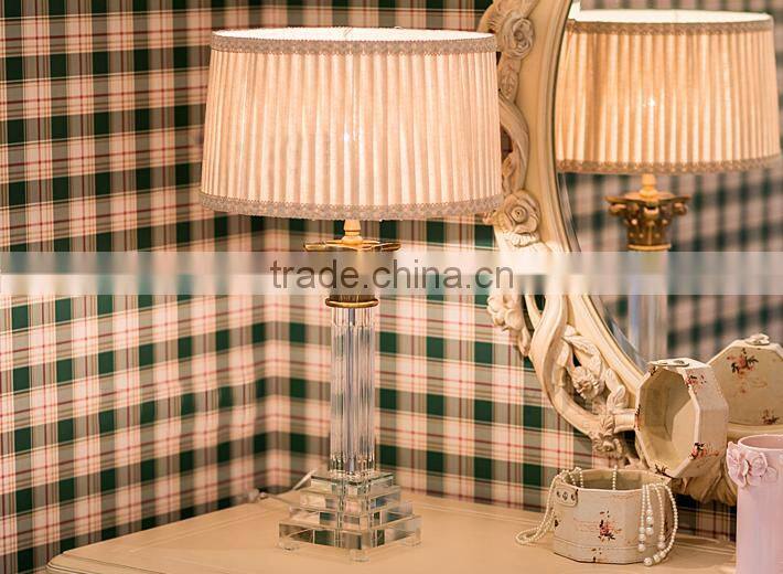 Special Rome column design clear crystal table lamp with white fabric lampshade