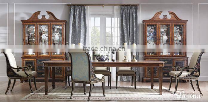 Vintage Hand Painting Retro Princes Bed With Night Stand, British Replica Style Bedroom Furniture Set, Solid wood Carved Bed Set