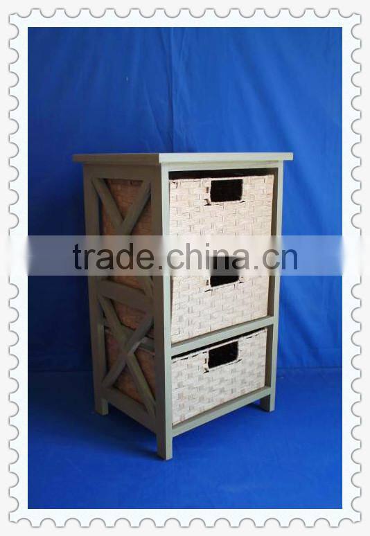 antique white wooden cabinet with willow drawers for home decoration