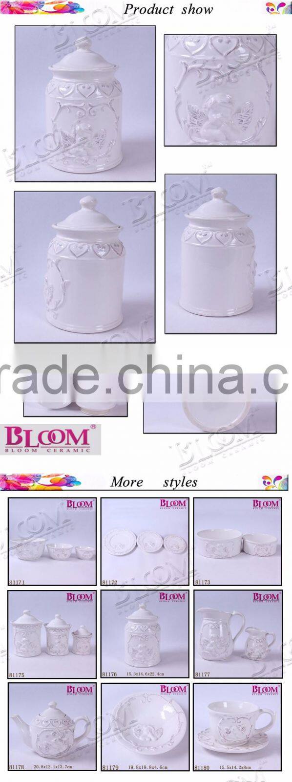ceramic white custom sugar pot with lid