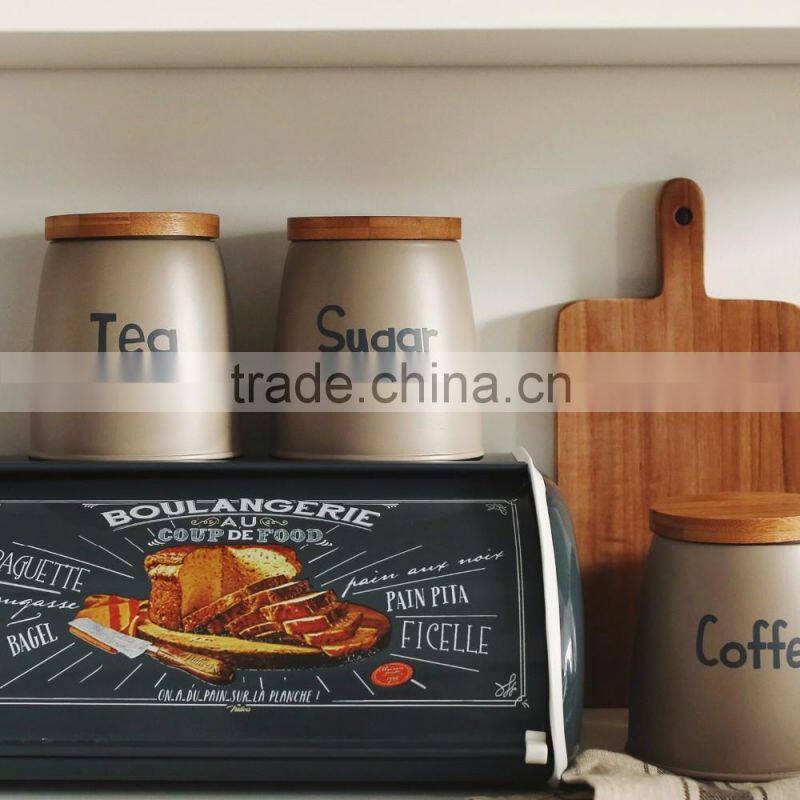 Home Decorative Metal Sealed Coffee Tea Sugar Canister Kitchen Tin Jar