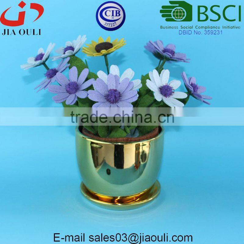 Christmas deocration Electroplating silver ceramic bowl shape plant pots