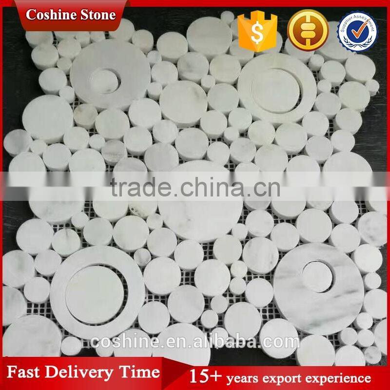 Beautiful white carrara backsplash random penny round mosaic tile