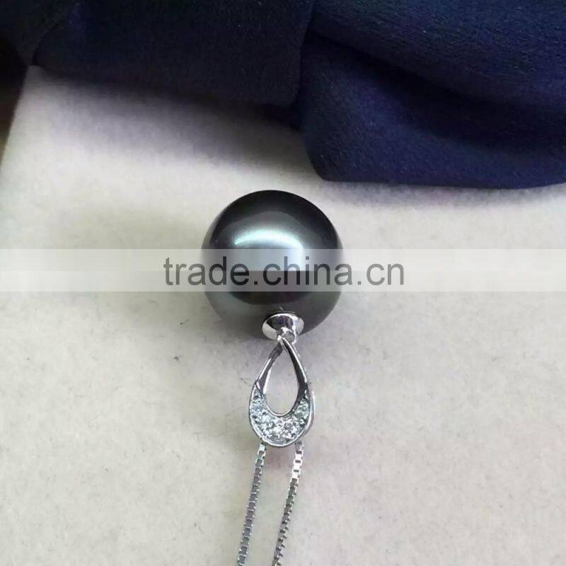 wholesale 11-12mm black tahitian pearls 14k gold pendant