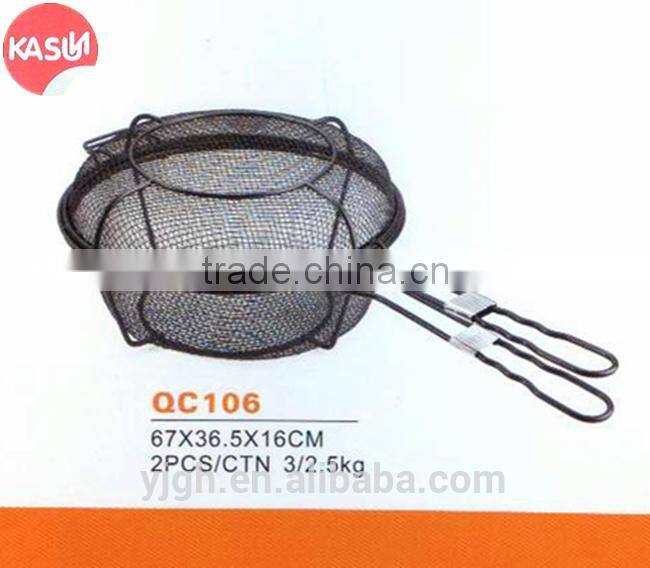 QC106 KASUN non stick mini fryer basket mesh BBQ roaster basket with cover