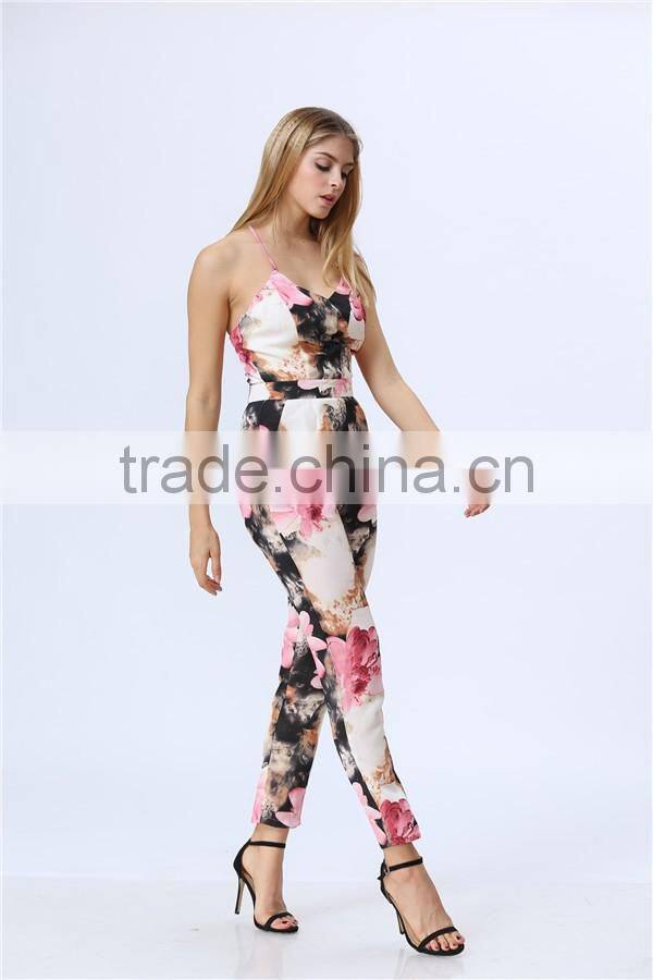 New Arrived Fashion Sleeveless Floral Print Women Jumpsuits