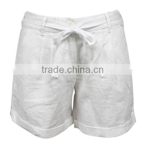 Hot sale women fashion summer waist belt loose plain dyed white sport casual short pants