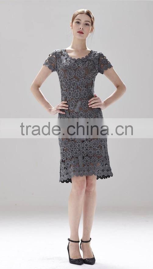 Short Sleeve Flower Pattern Designer One Piece Party Dress Women Crochet Dress With Lining SR-D9779