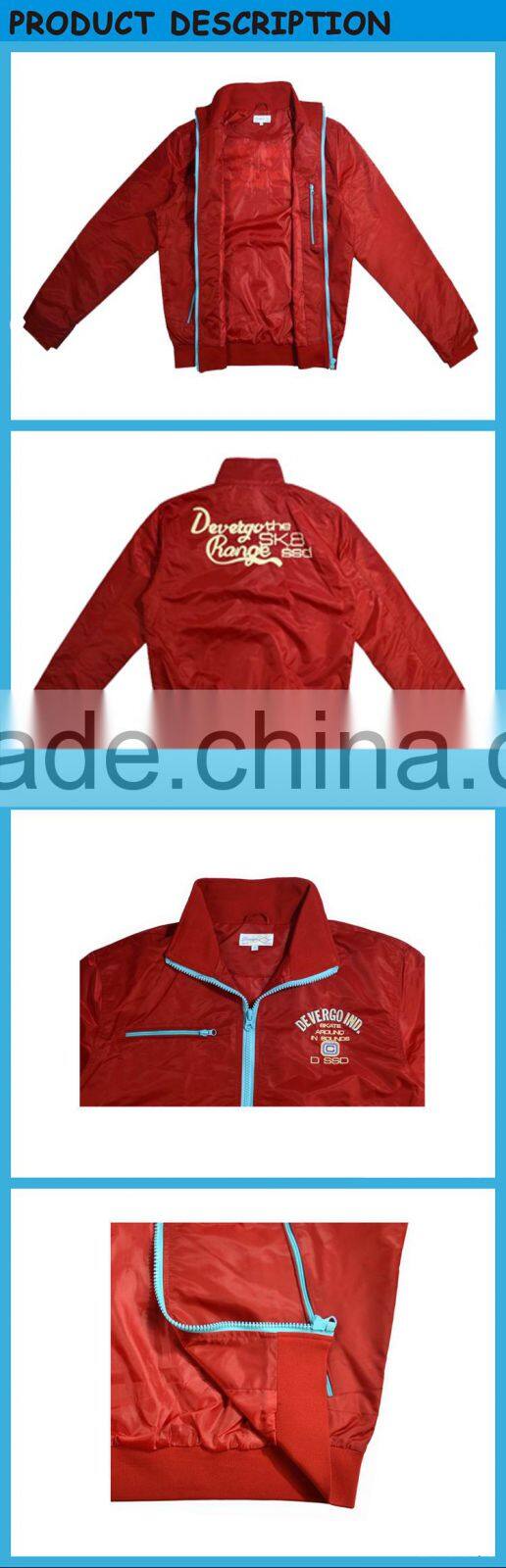 Fashion Red Stain Polyester Shiny Spring Men Bomber Jacket