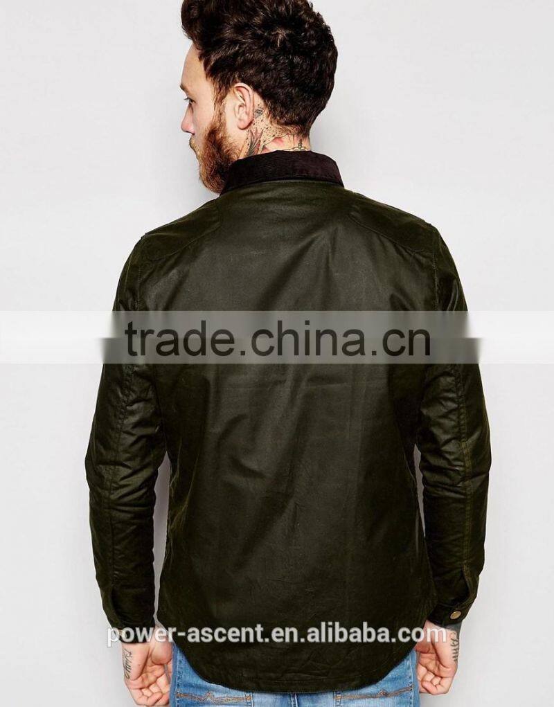 2016 men's green leather cotton Wax Jacket Slim Fit