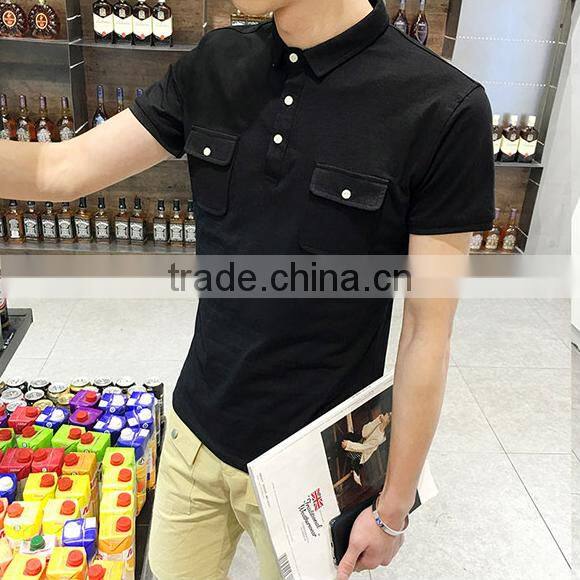 2016 fashion custom 100 cotton two color polo shirt with double pocket