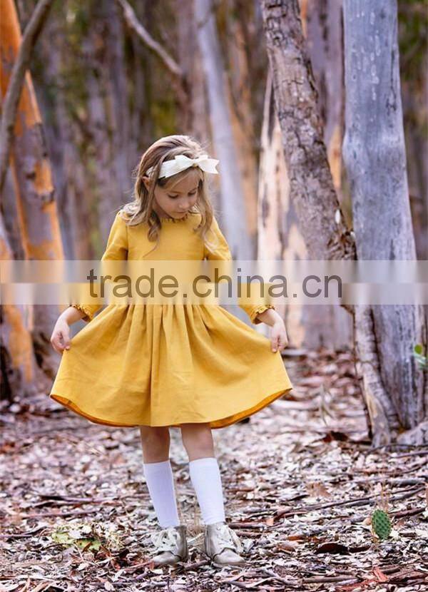 Cotton Linen Fabric Childrens Dresses Ruffles Cuff Kid Clothing Fall Linen Dress