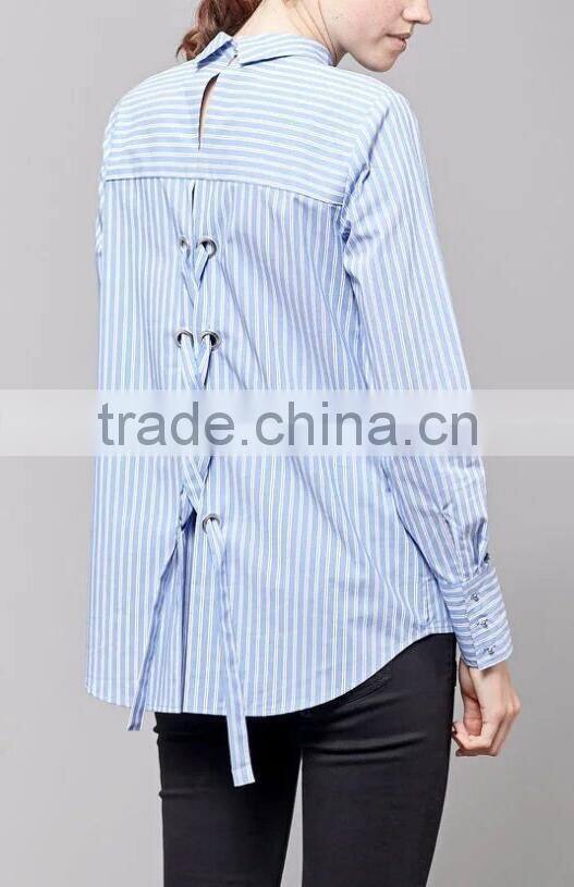 Runwaylover EY2384B Hot Sale 2017 Ladies Elegant Stripe Embroidery Blouse