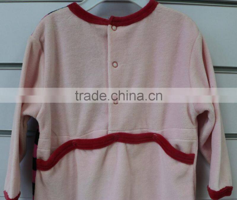 Fall and winter season velour baby footie romper with animal patch and embroidery