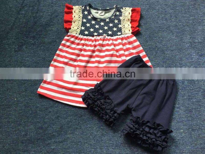 Wholesale girls pearl tunic clothing sets kid clothes 4th of July children patriotic clothing set